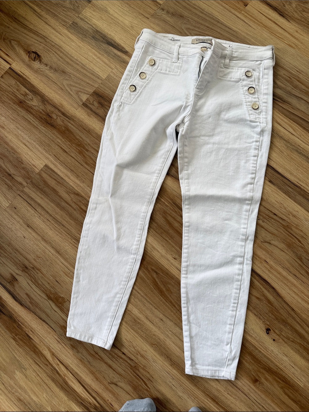 Liverpool White Ankle Sailor-Button Jeans